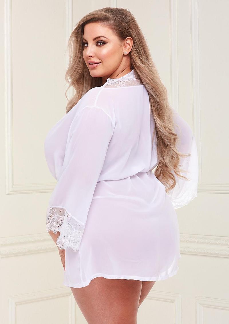 iCollection Lingerie Sheer Lace White Plus Size Robe 7855X – The